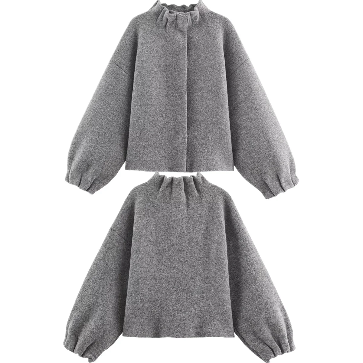 

Dave&Di Скандинавское минималистское зимнее вязаное пальто Серая куртка-бомбер Водолазка Модная элегантная женская куртка Женская одежда Топы