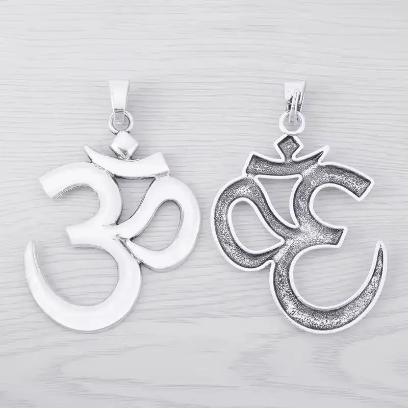 3 x Tibetan Silver Large OM AUM Yoga Symbol Charms Pendants For Necklace Jewelry Making Findings 75x55mm