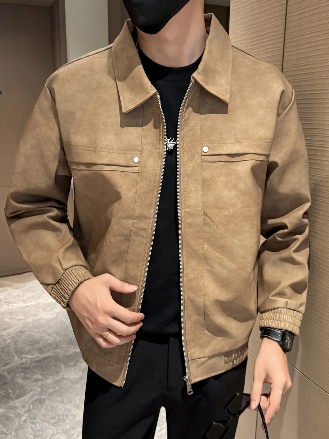 

Повседневная мужская кожаная куртка Jaet Long Sve с отложным воротником, мотоциклетная одежда, модная верхняя одежда Haome, зимнее пальто