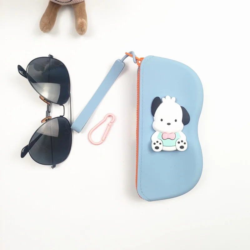 Estojo de óculos de silicone portátil, à prova d'água, resistente a quedas, fácil de armazenar, equipado com alça suspensa, adequado para viagem