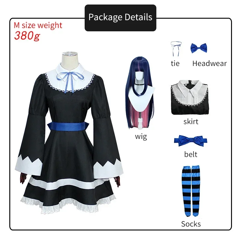 

Anime Panty & Stocking with Garterbelt Younger Sister Anarchy Stocking Cosplay Costume Gothic Maid Lolita Dress Wig Long Socks