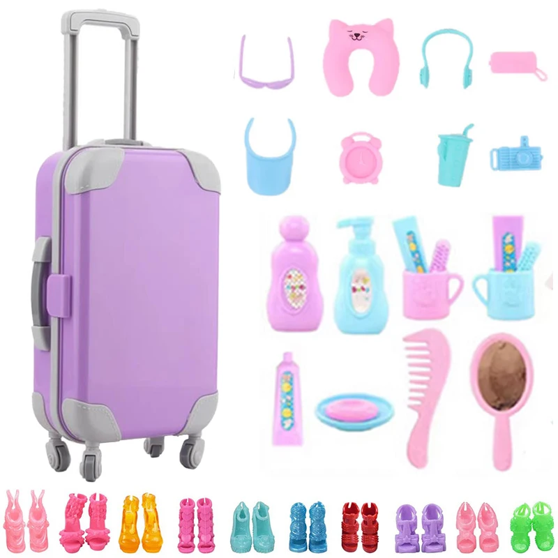 

Doll Accessories Luggage Suitcase Mini Plastic Travel Accessories with 10 Pairs of Shoes for 11.5 inch 29cm BJD Glasses Toy