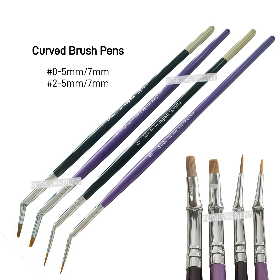

Skyists-Dental Curved Brush Pens Nylon Hair Brushes Denture Lab Ceramco Metal Powder 4Sizes 0 #2 #