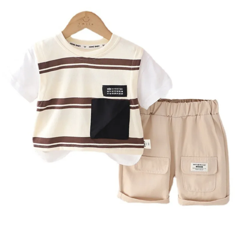 

New Summer Baby Clothes Children Boys Striped T-Shirt Shorts 2Pcs/Set Toddler Casual Costume Infant Girl Outfits Kids Tracksuits