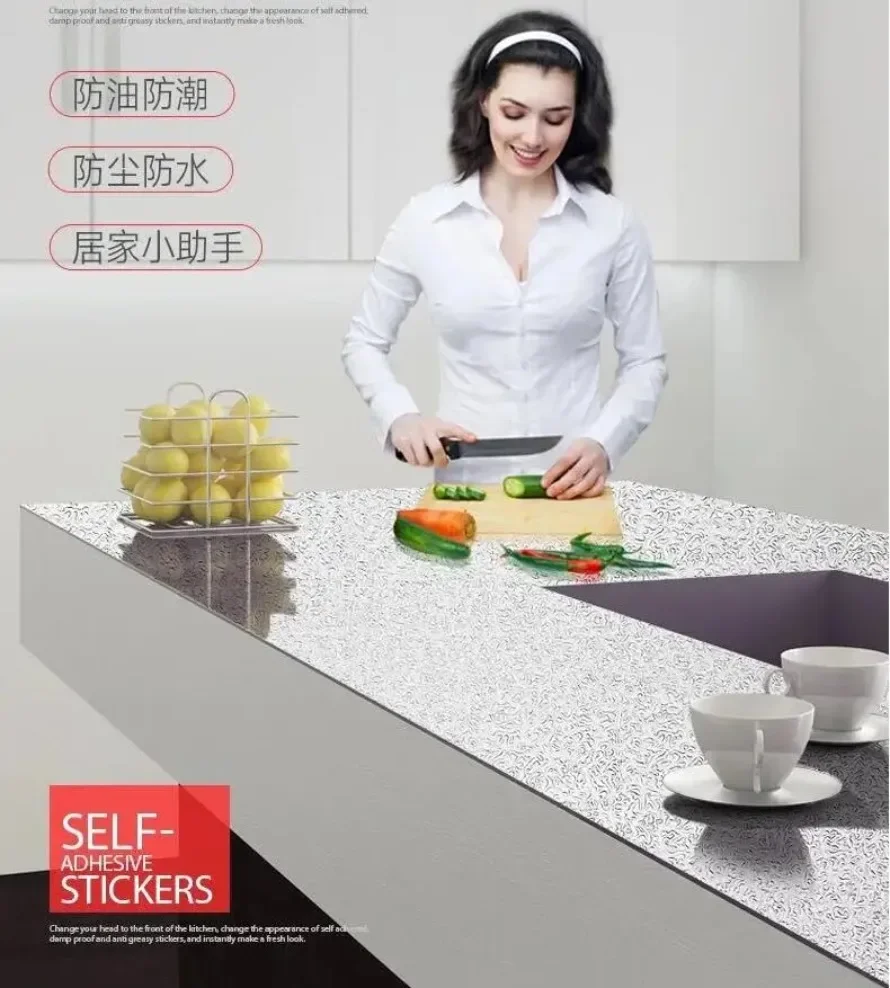 Modern Style Aluminum Kitchen Wall Stickers Waterproof Self Adhesive Wallpaper Furniture Renovation Mould Proof Aluminum Foil