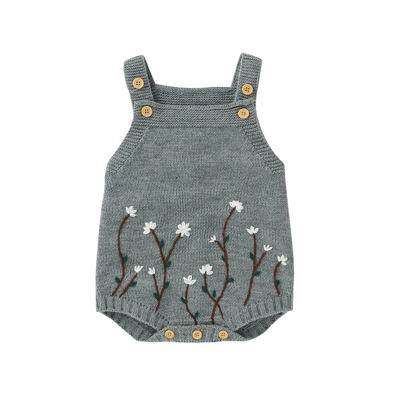 Artisanal Sleeveless Baby Girls Summer Rompers Handmade Embroidery Knitwear Acrylic Infant Bodysuit Newborn Jumpsuit Playsuit