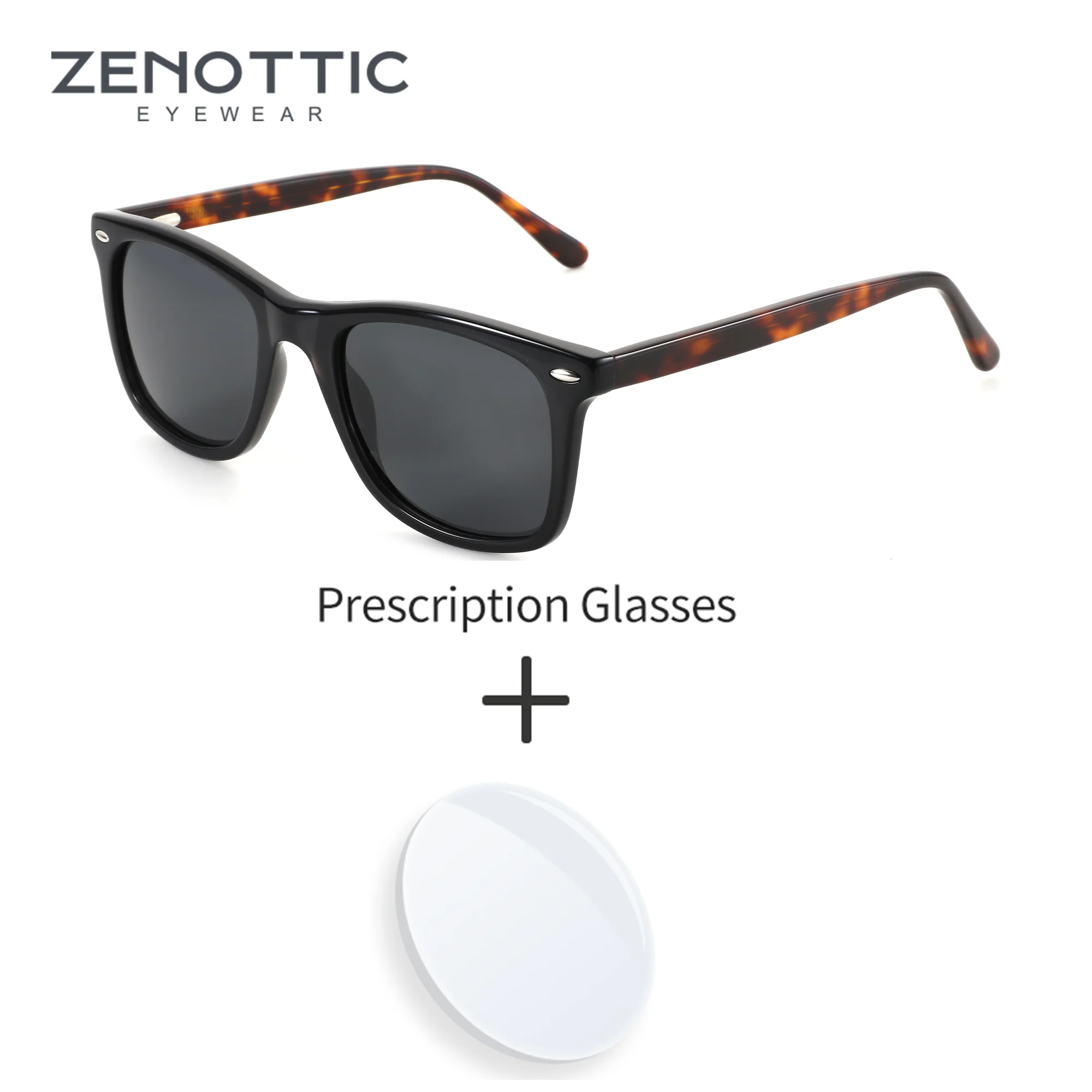 

ZENOTTIC M Size Square Prescription Sun Glasses For Men Modish Acetate Temple UV400 Progressive Polarized Optical Sunglasses