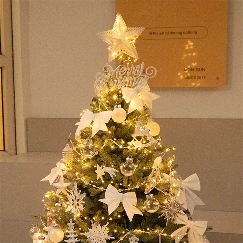 Golden Christmas Tree Toppers Hollow Iron Star ตกแต่งคริสต์มาสสําหรับ Xmas Tree เครื่องประดับ Navidad ใหม่ปี 2025 Party