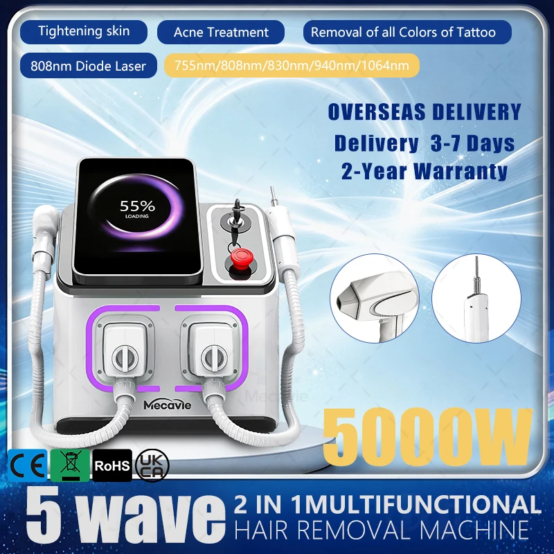 2026 New 5000W 5-Wave Ice Laser Hair Removal Machine Dual Safety Handles One-Click Stop Painless Salon Epilator Beauty Equipment
