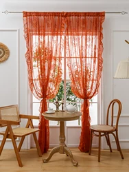 78 Inch Orange Lace Round Mirror Rod Pocket Curtains, Living Room Bedroom Balcony Home Curtains Decoration Party Holiday Curtain