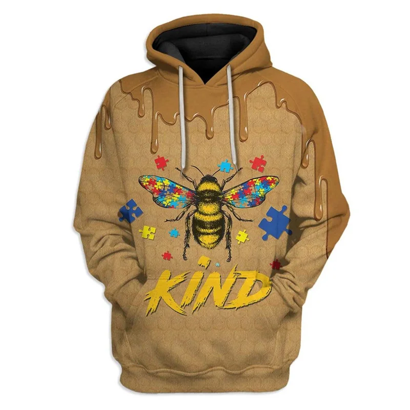 Fashion Autumn Animal Bee 3D Printed Hoodie Casual Loose Fit Drawstring men's Sportswear Street Design Harajuku men's Hoodies