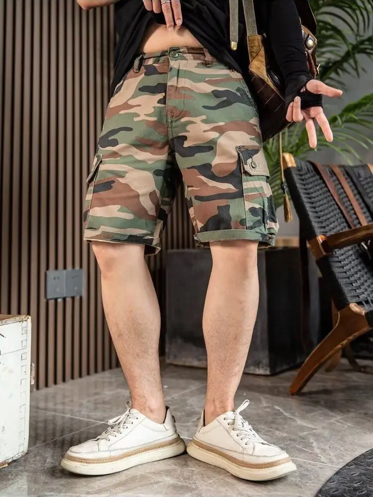 Pantalones cortos para hombre, pantalones cortos de camuflaje con múltiples bolsillos, pantalones cortos de medio carga para hombre, ropa de calle holgada de lujo Harajuku de verano, ropa ancha Y2k