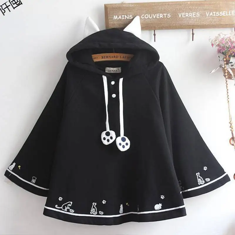 Spring Autumn Hoodies Streetwear Women Harajuku Sweatshirt Kawaii Female Tops Shirts Loose Cat\'s Paw Print Swearshirt Y2k