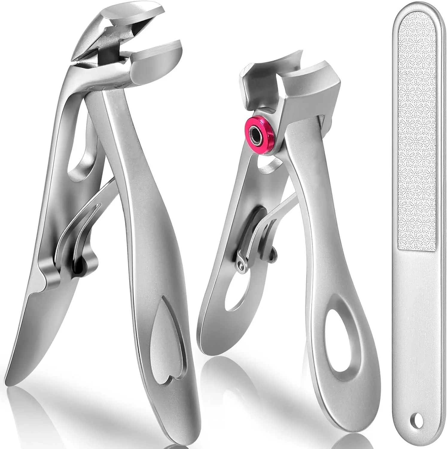 Professional Angled Head Nail Clippers Set,3Pcs Ergonomic Toenail Clipper for Thick Nail,Premium Steel Manicure Set for Seniors