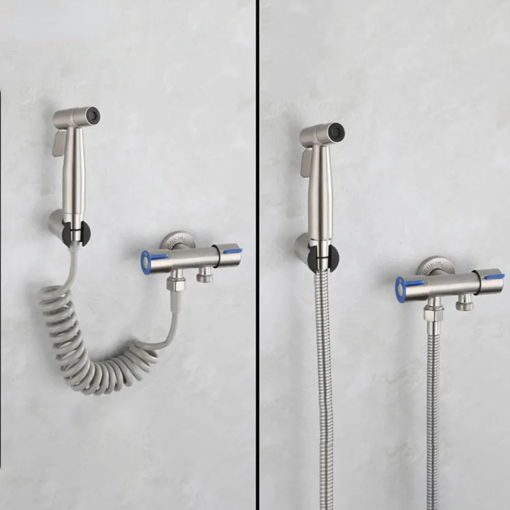 

Portable Bidet Sprayer Set Stainless Steel Bidet Spray Set Hand Bidet Two Way Tap Faucet Bathroom Toilet Hose Pipe Water Taps