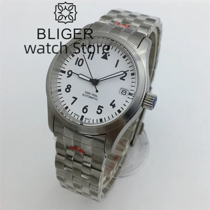 BLIGER Field Watches Japan NH35A Movement 36mm 39mm Lady Men Stainless Sport Mechanical Wristwatch Dome Sapphrie Glass Pilot