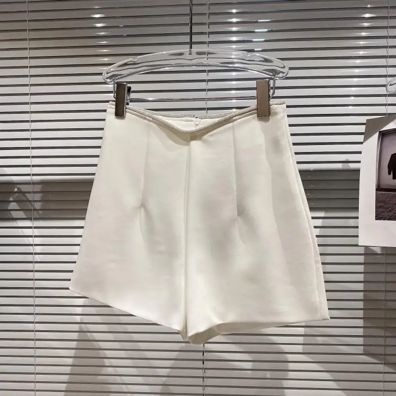 Women Simple Commute Shorts Autumn New Hot Rhinestone Shiny High Waist Simple Temperament Elegnat Trendy Suit Shorts