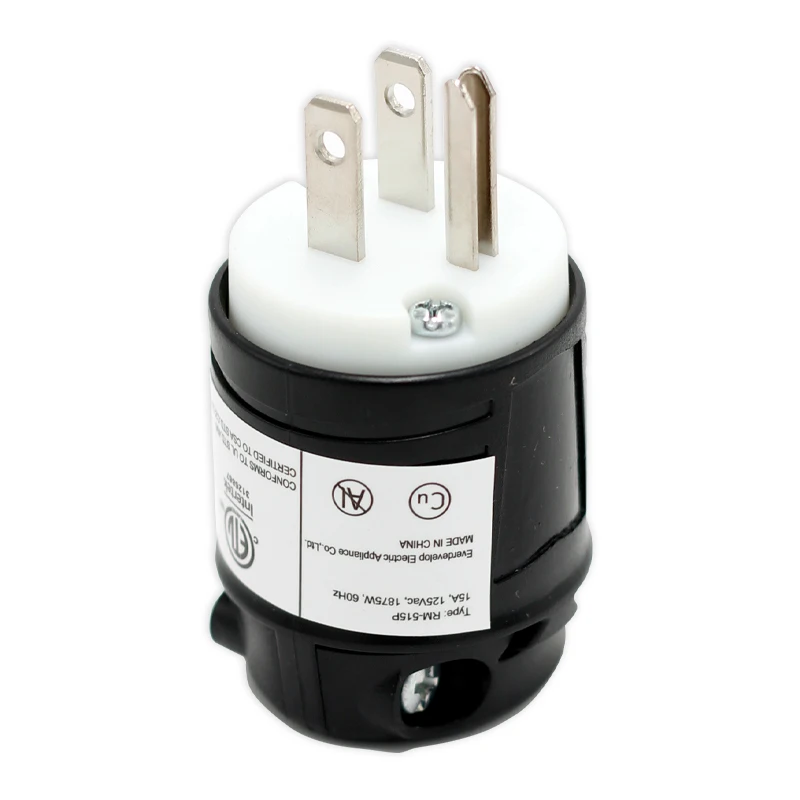 RM515P  Black 15A 250V NEMA 5 15P American Straight Blade Standard Replacement Plug Industry Outlet for Generator Aviation