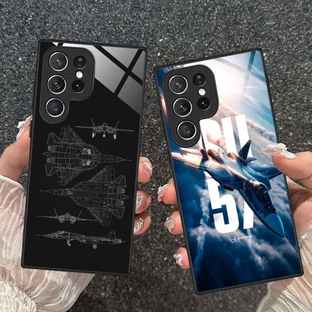 

Ftealth Fighter SU57 Glass Mobile Phone Case for Samsung Galaxy A56 55 54 53 52 51 36 35 34 23 16 15 5G Colorful Cover