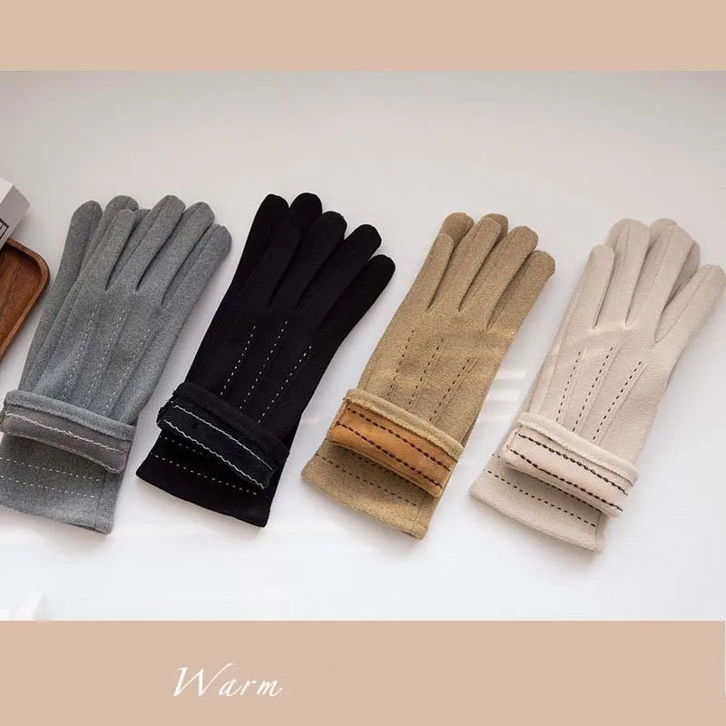 

Winter Autumn Thick Soft Warm Gloves For Women Riding Cold-proof Daily Wear Finger Can Touch The Screen While Wearing Gloves