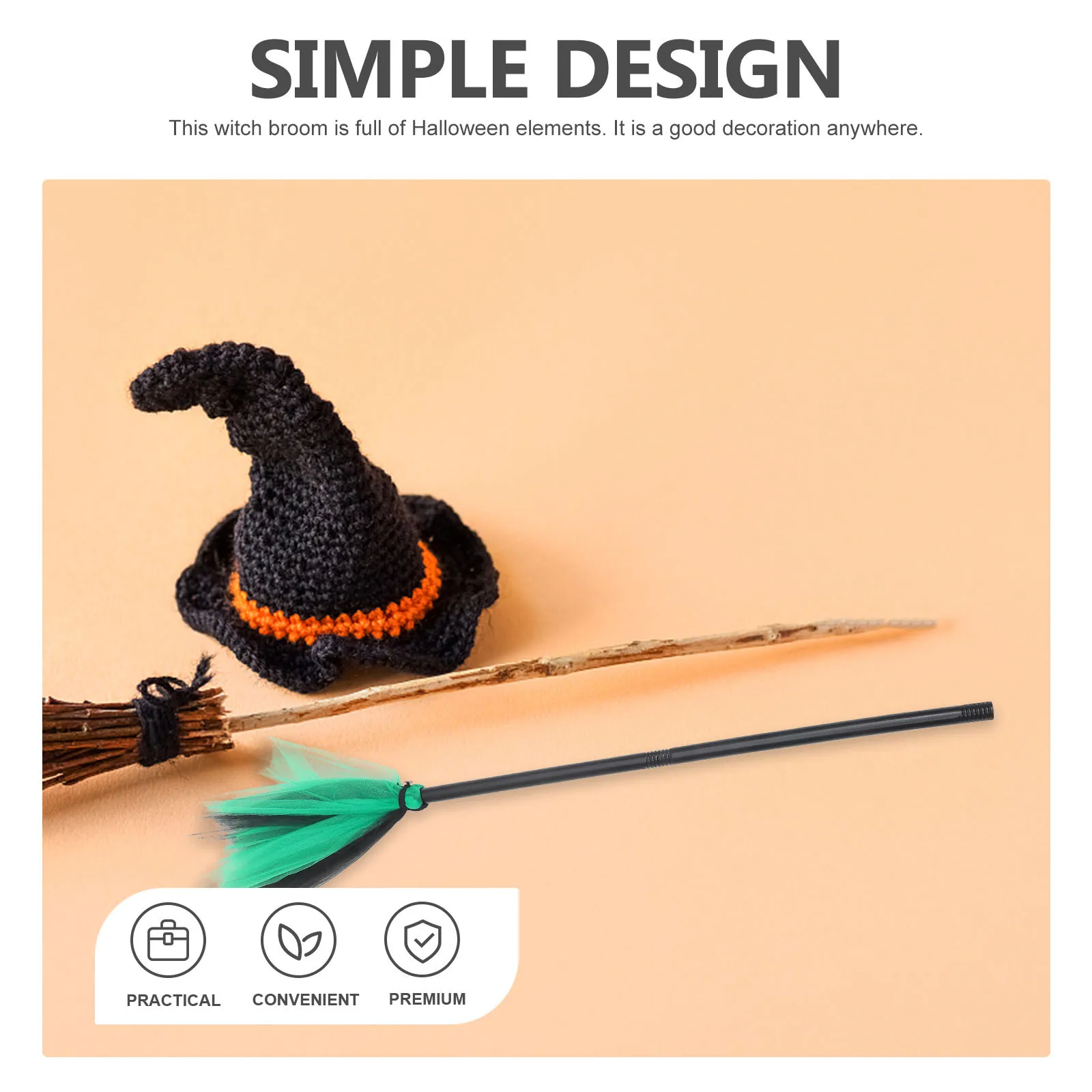 

Halloween Witch Broom Gauze Plastic Durable Cosplay Halloween Party Decorative Supply Witch Broom Party Cosplay Prop