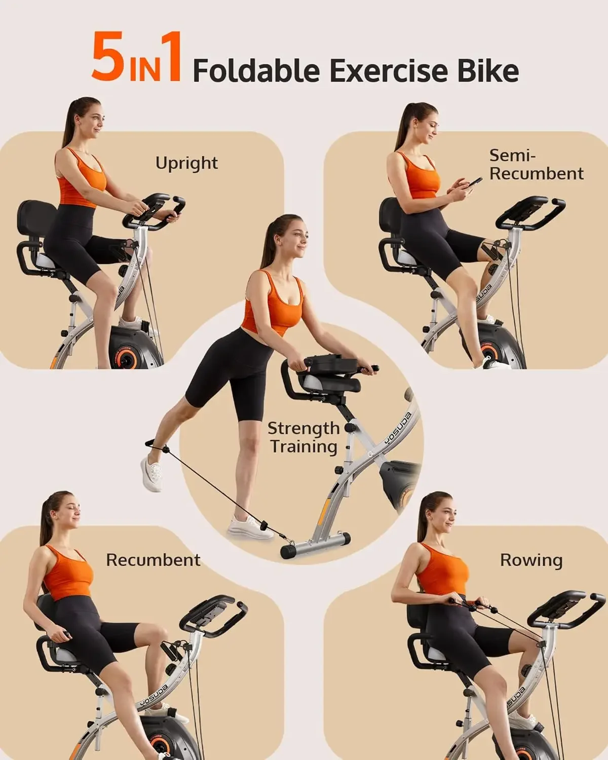 Folding Exercise Bike - Foldable Stationary Bike for Home Gym Workout