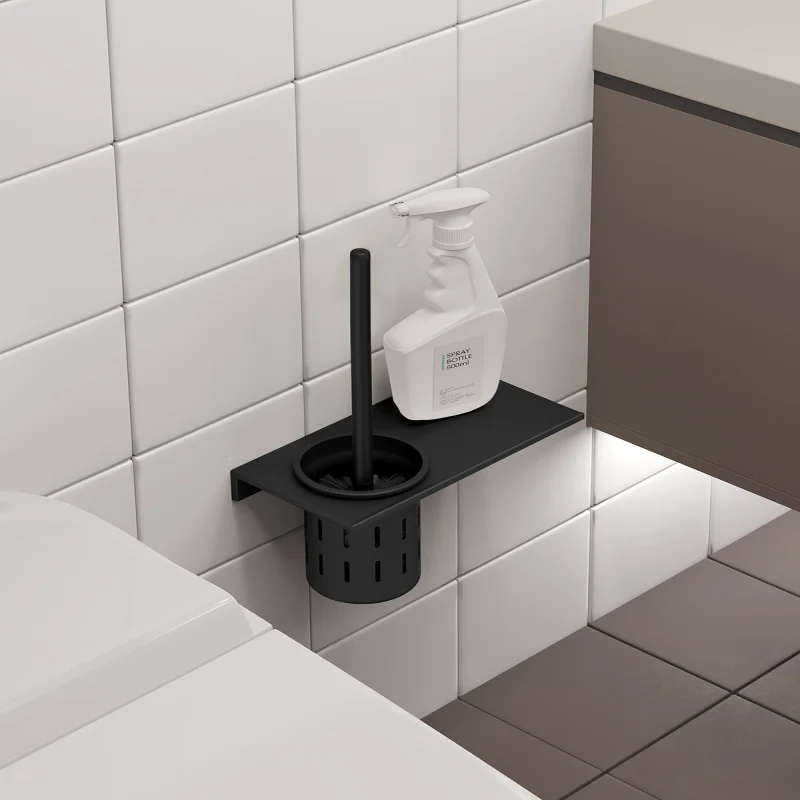 

Черный держатель для туалетной щетки с щеткой, алюминиевая щетка для унитаза для ванной комнаты, алюминиевый держатель для чистящей щетки, набор чистящих стеллаж для хранения
