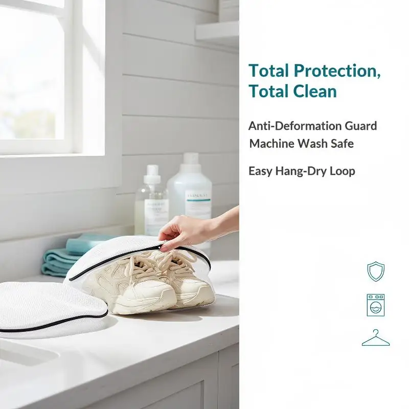 New Mesh Laundry Bag Washing Machine Shoes Bag With Zips Travel Shoe Storage Protective Clothes Organizer Bags