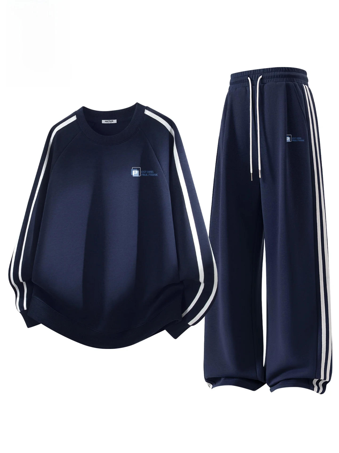 

Мужской весенний спортивный повседневный комплект: брюки в полоску свободного кроя с прямыми штанинами, из микроэластичного хлопка и полиэстера, с принтом и поясом на шнурке