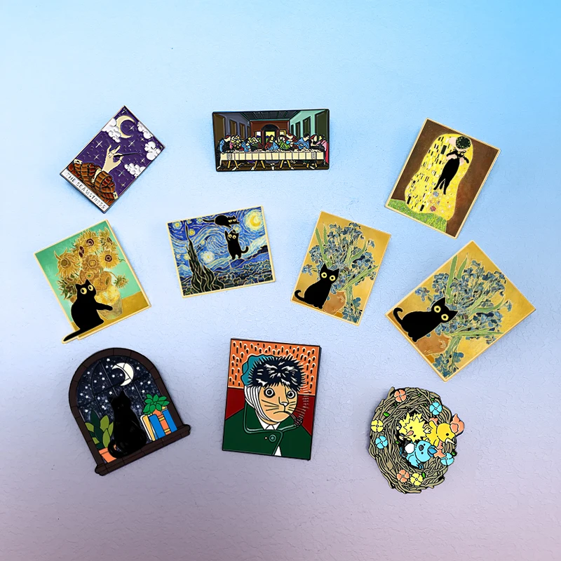 AniPins Lovely Famous Picture Badge Pins 10-design Metal Enamel Cat Figure Brooch Pin For Clothes Backpack Lapel Badge Gifts