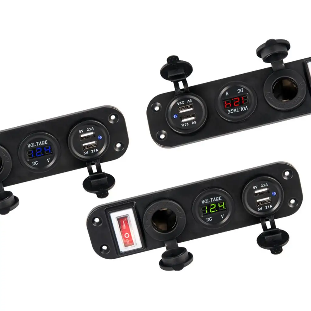 Marine Dual USB Charger Socket Panel Digital Voltmeter Cigarette Lighter Plug Waterproof Accessory for