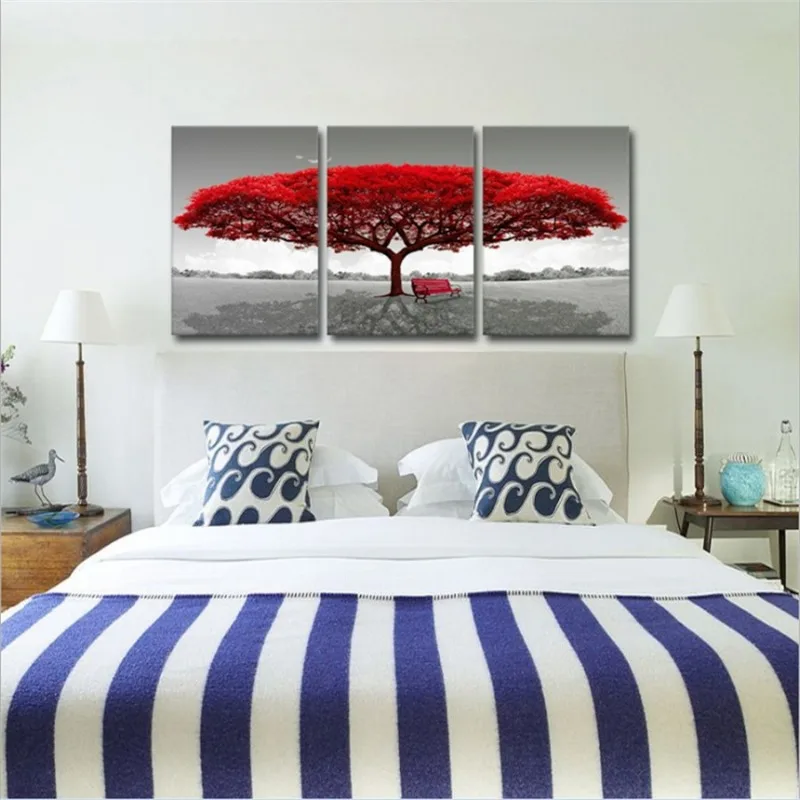 Diamond Painting Red Tree 3 Pcs  Red Bench Set Hobby Art 5D DIY Full Drill Square Round Mosaic Stitch Cross Home Decoration