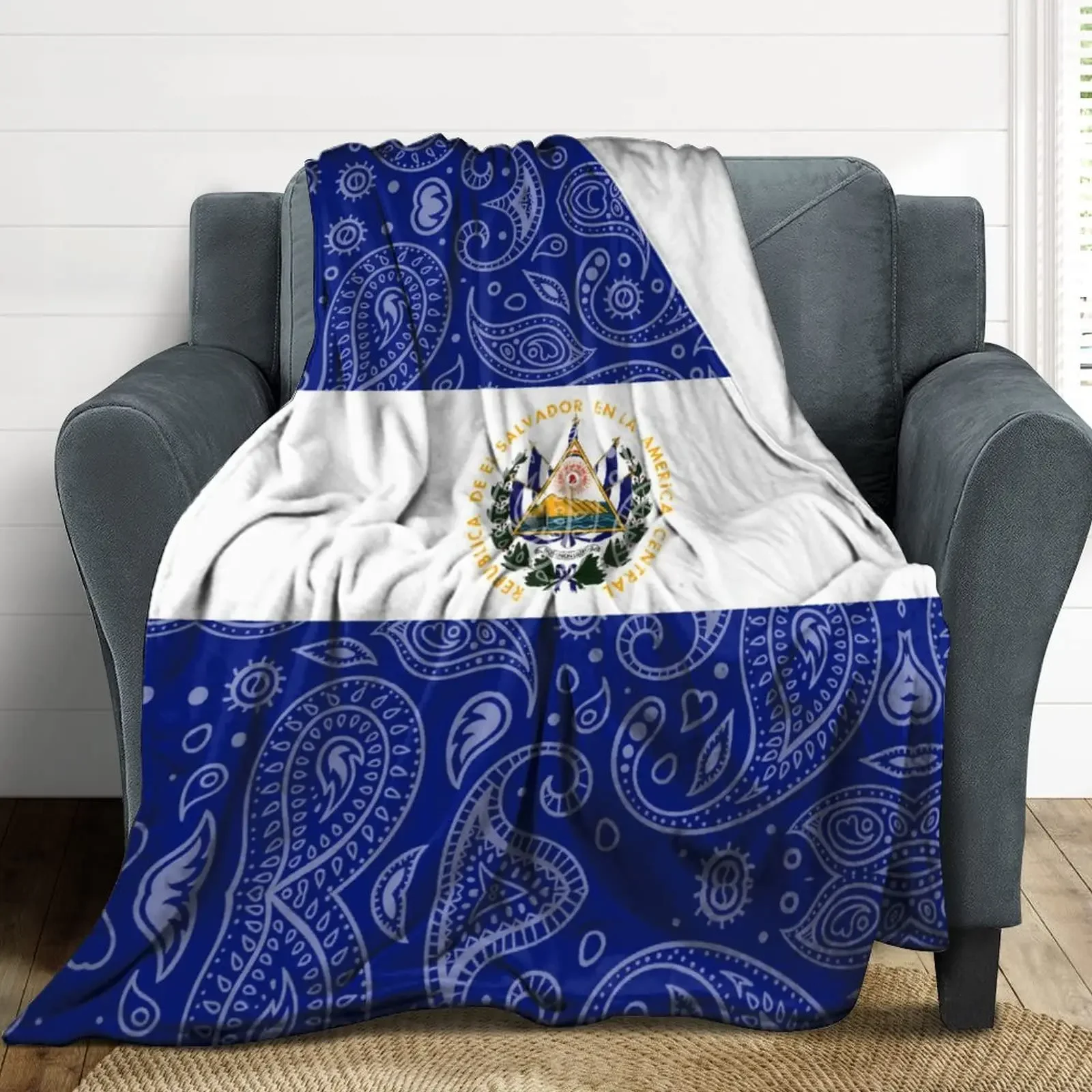 El Salvador Flag Blanket,Blue Sherpa Throw Blanket,Premium Office Sofa Flannel Blankets,Noon Break Blankets Durable Lap Blanket