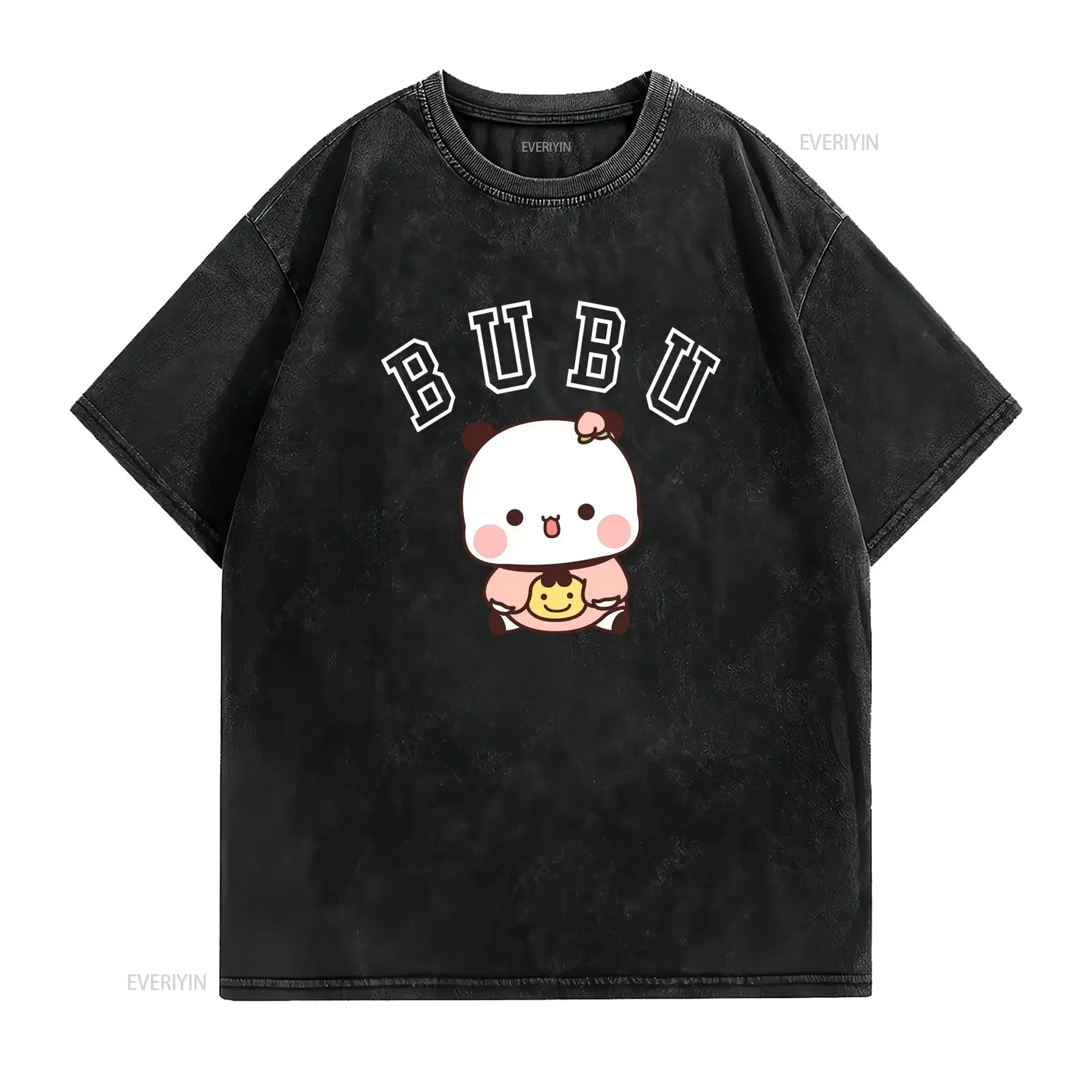 Maglietta con scritta Orsetto Panda Bubu Dudu Nero Morbido Kawaii Leggera Traspirante Girocollo Vestibilità Regolare vintage