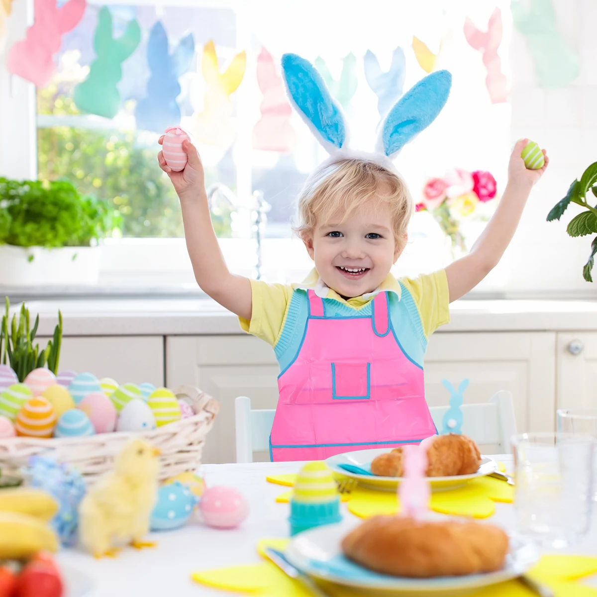 

Art Painting Apron Pink Comfortable Buckle Design Quick Dry Paint Smock with Pocket for Craft Drawing Stain