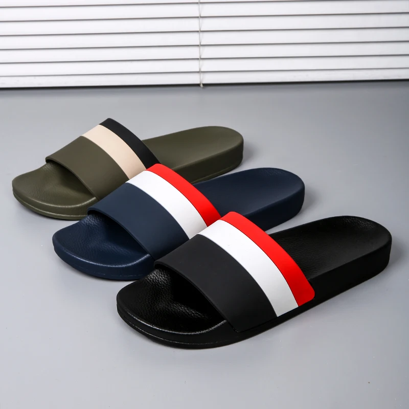 Summer Men Slippers Striped Design Slides Garden Men Slippers Casual Shoes Indoor Flats Waterproof Couple Sandals Size 36-46