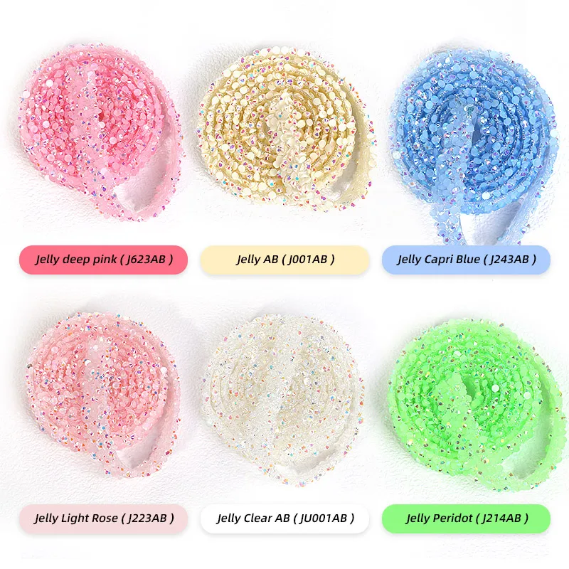 1/2 Yard Pasteable Resin Diamond Ribbon Jelly Color Self Adhesive Stickers Decoration Patches Tear And Stick  Rhinestone Belt