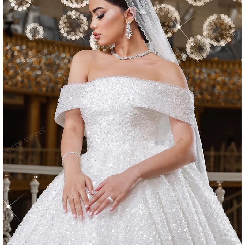 Shiny Chic Wedding Dress Organza With Embroidery Beading Ball Gown Boat Neck Sleeveless Bride Dress Customized Vestido De Novia