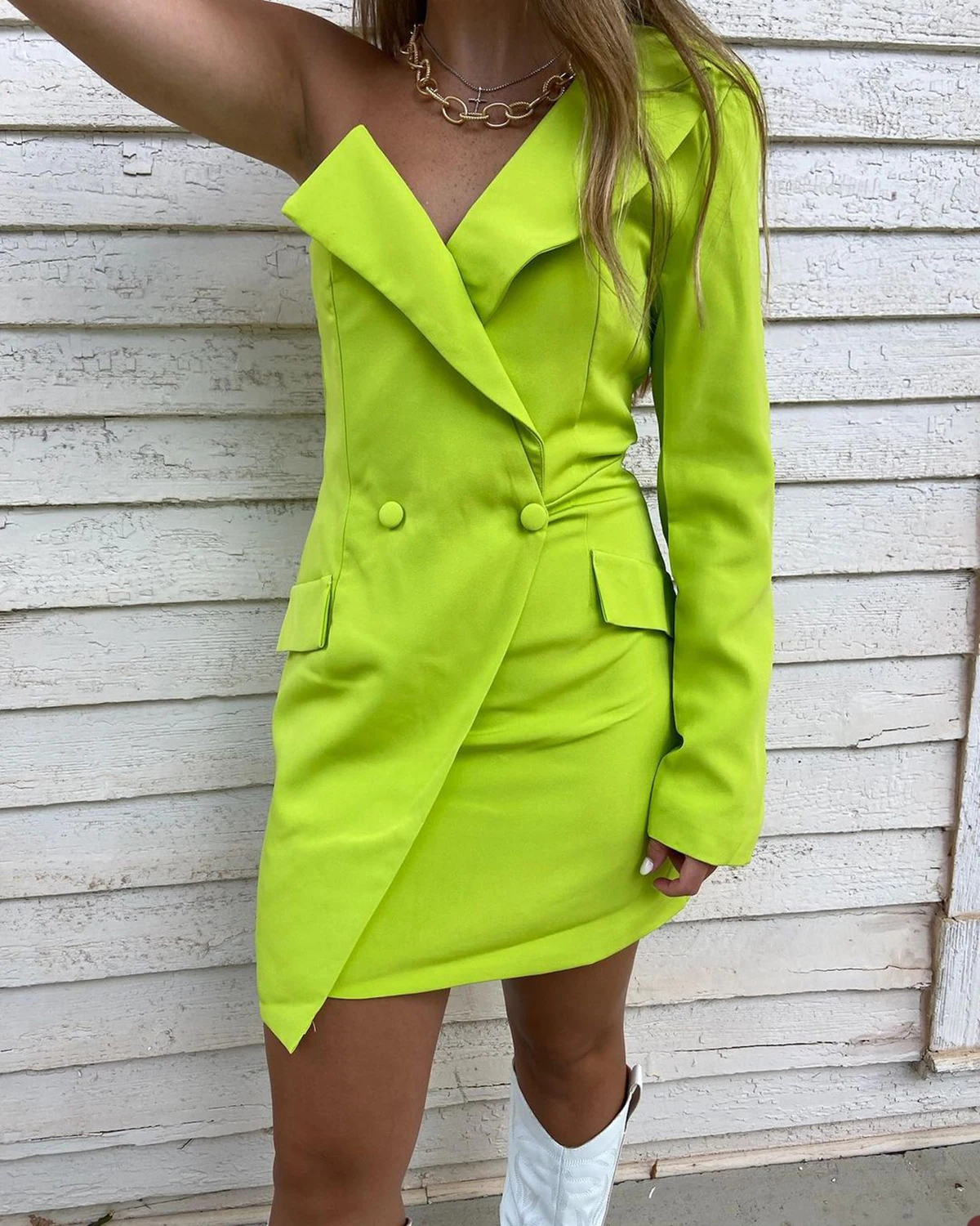 Blazer verde brillante para mujer, un hombro, madre de la novia, chaqueta de fiesta de noche, ropa de invitados, una pieza