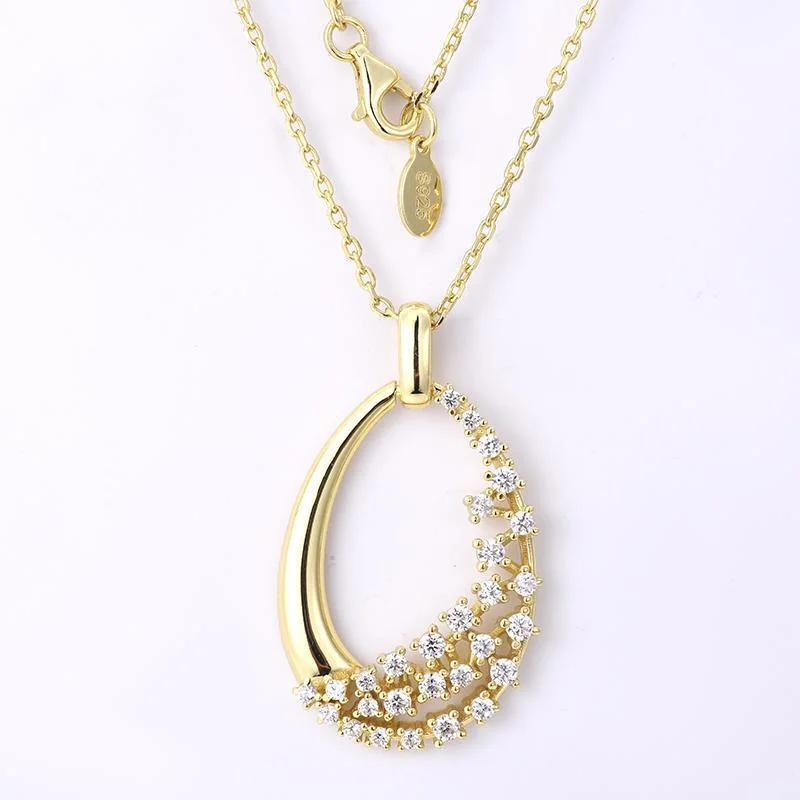 Carline Hot sale Hollow Exquisite Design 925 Sterling Silver Fine 18K Gold Cubic Zircon Jewelry Pendant Drop Collarbone Necklace