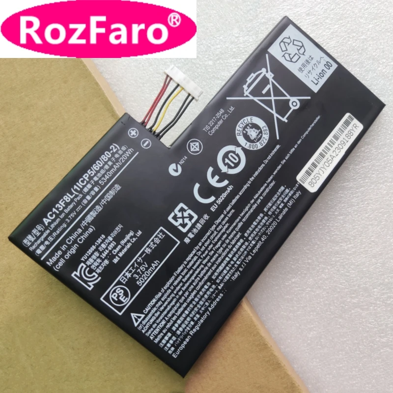 RozFaro AC13F3L AC13F8L Laptop Battery 3.75V For Acer 7.9inch Iconia Tab A1-A810 A1-811 W4 W4-820 W4-820P W4-820-2668 Tablet PC