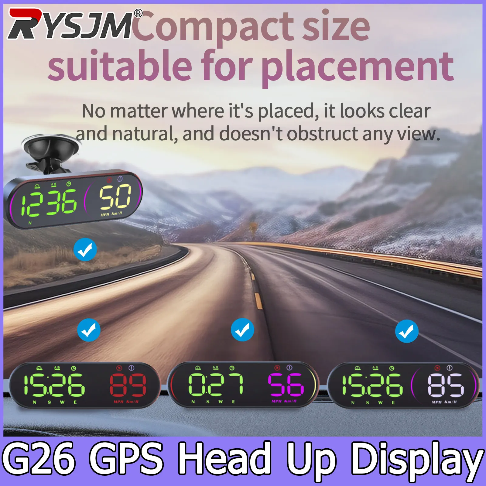 G26 HUD GPS Car Digital Speedometer Time Head Up Display Universal Color Overspeed Alarm Smart Meter For All Cars Electronic
