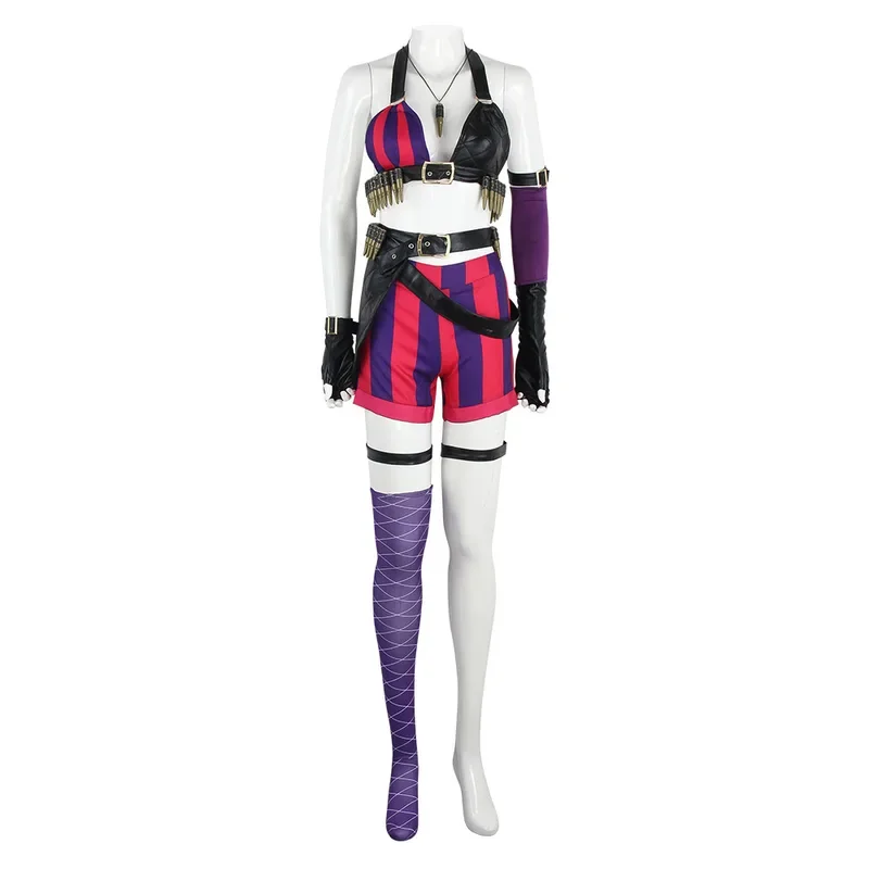 LoL Jinx Costume Cosplay LoL Arcane Jinx Uniforme Cosplay Abiti Vestito di Carnevale di Halloween Donne Sexy Party Top Pantaloni Parrucca Set