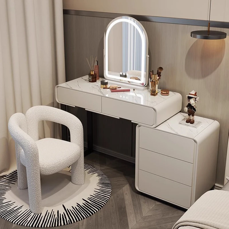 

Simple White Dressing Table Aesthetic Mirror Modern Makeup Dressing Table Stylish Chair Tocador Maquillaje Con Espejo Furniture