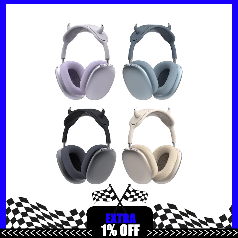 XKSU Devil's Horn Geometric Headphone Case For Airpodsmax Soft Silica Gel Earphone Protective Case Electroplating Silver Gifts