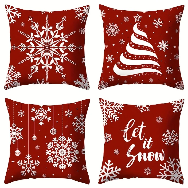 Snowflake Decorative Throw Pillow Covers Christmas Throw Pillowcase Throw Pillow Covers Decor Satin Fabric Cushion Cover 45x45cm