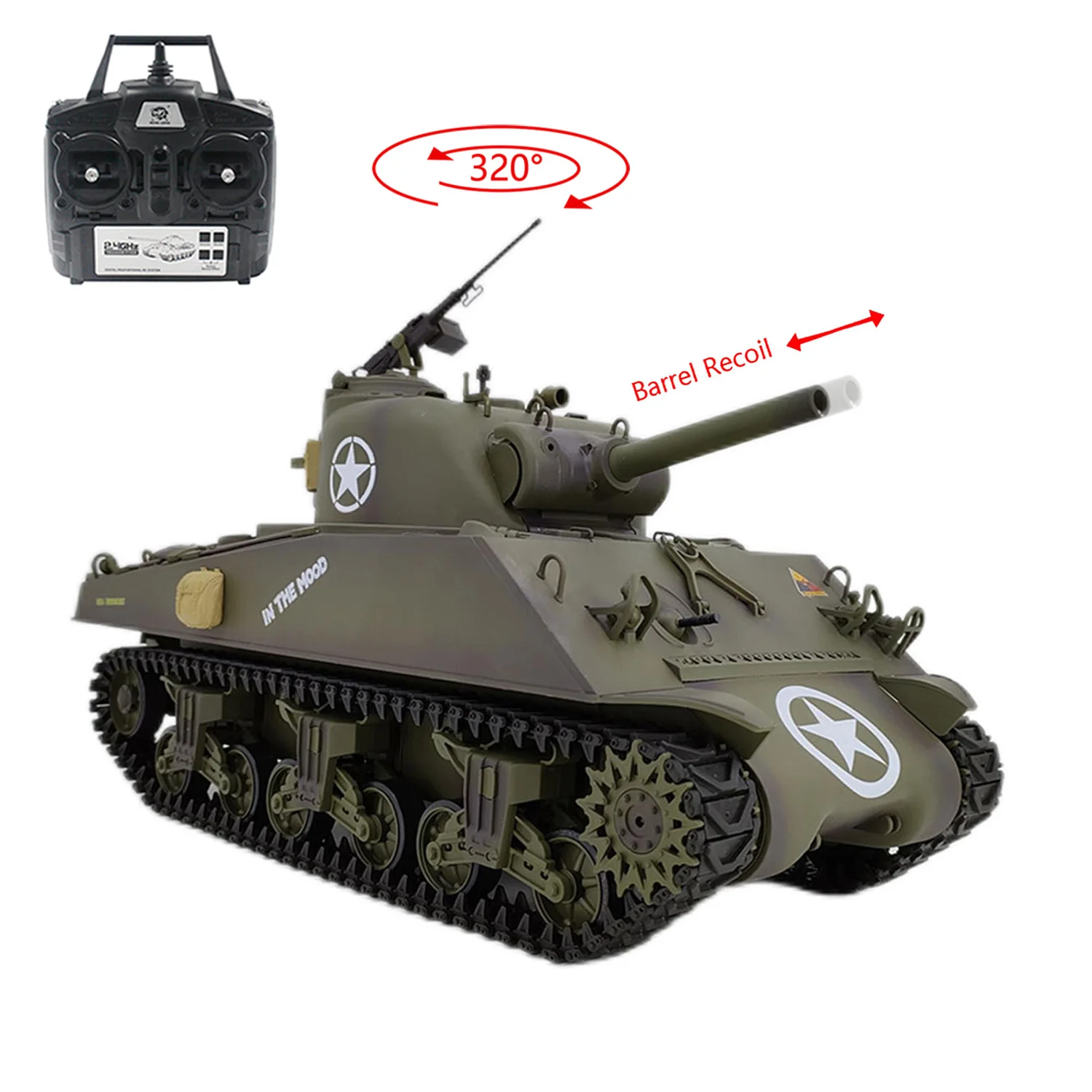 3898 プラスチック製 ヘンロン 1/16 7.0 RC戦車 M4A3 シャーマン 320 °   タレットバレルリコイルBB IRスモーキングスチールギアボックスバッテリー2.4Gラジオ