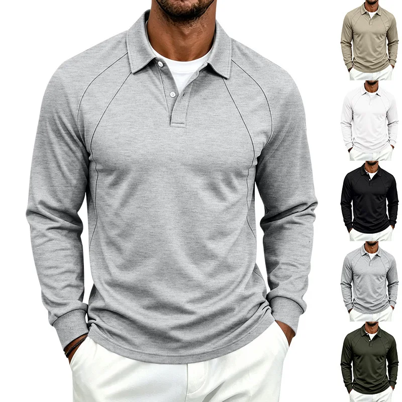 Men's Long Sleeve Polo Sweatshirt Raglan Sleeve Button Placket Pullover Tops Casual Lapel Loose Fit Sweatshirts For Men