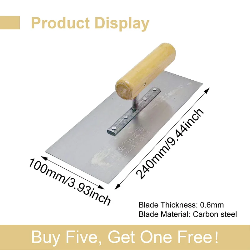 

Carbon Steel Trowel Putty Spatula 9.44x3.93 inch 0.6mm Thick With Wooden Handle Concrete Trowels For Masonry Tools 미장 흙손