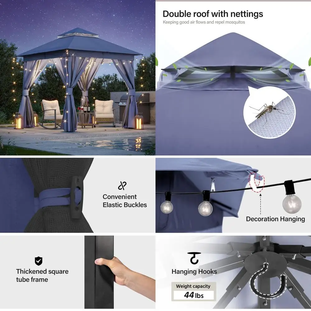 

Heavy-Duty Outdoor Patio Gazebo 8x8 Feet with Expansion Bolts, Double Roof Party Tent, Mosquito Protection Shelter